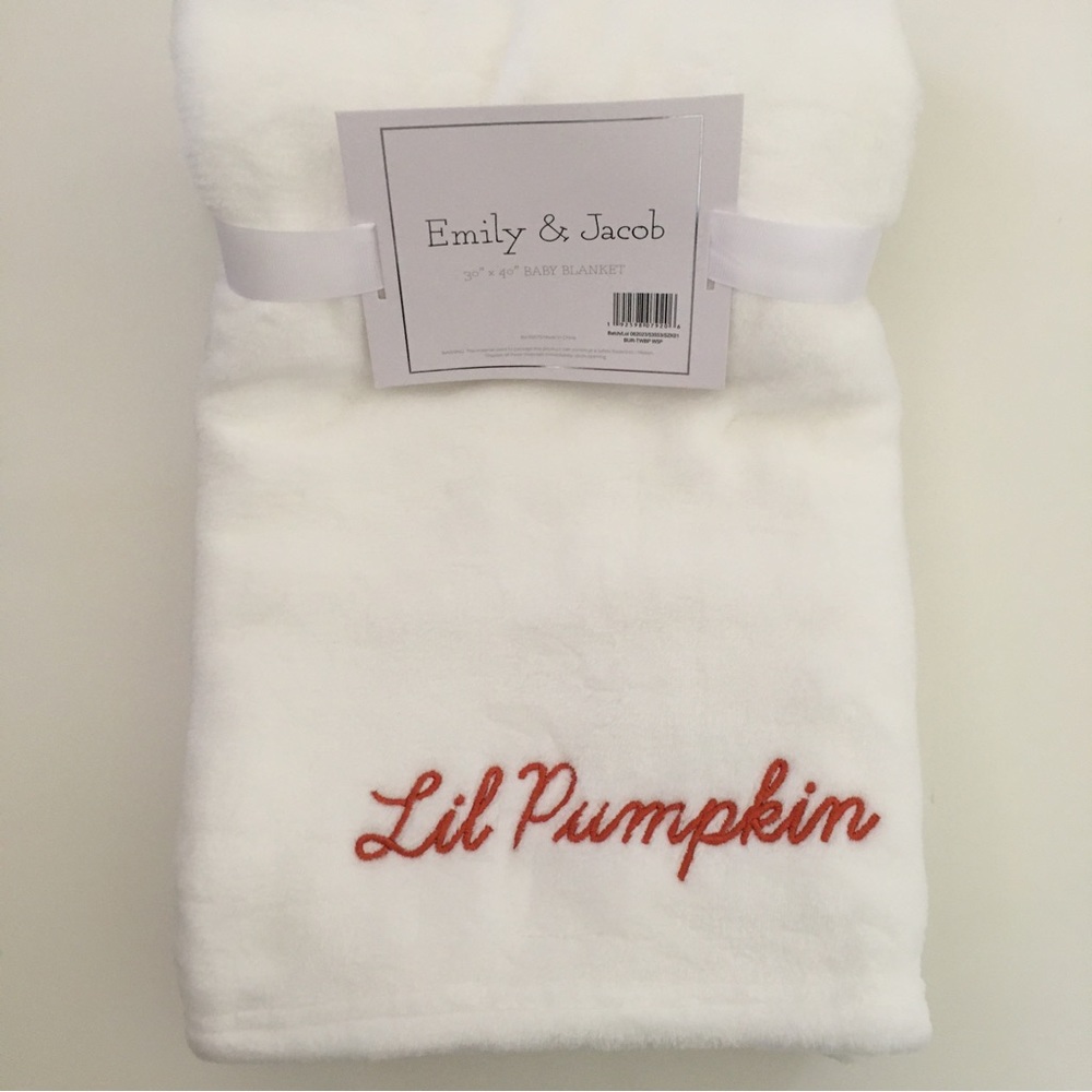 NEW “Lil Pumpkin” White Baby Blanket Soft Cozy Little Pumpkin | Emily & Jacob